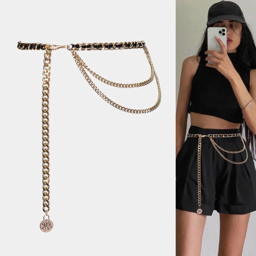 Metal Waist Chain Belt With Adjustable Chain Strap — Gold | KIMLUD