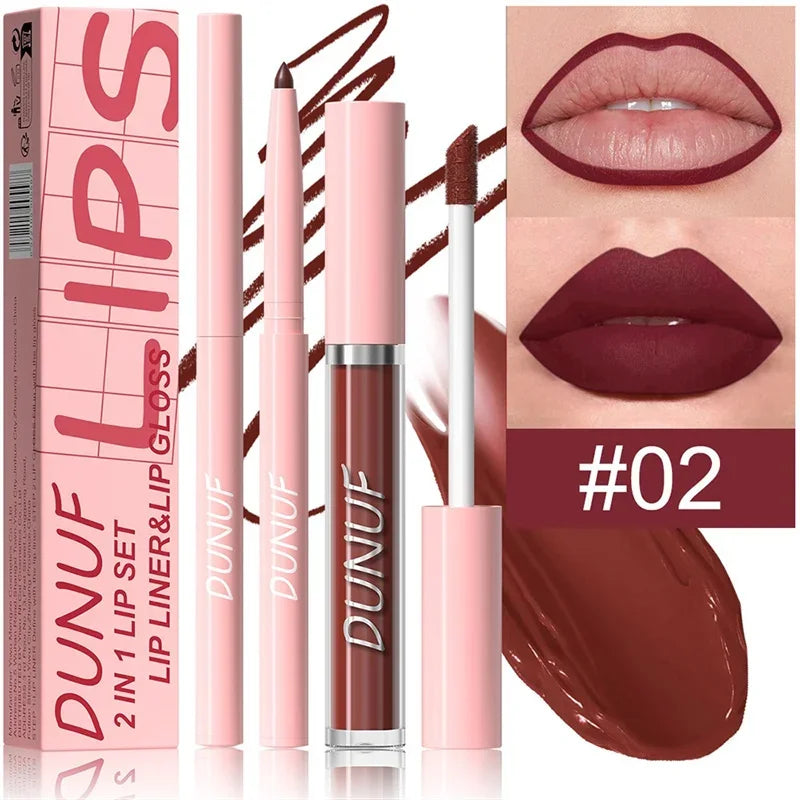 12 Color Matte Lip Liner Pencil Lip Gloss Set Waterproof Lipliner Pen Red Brown High Pigmented Lip Glaze Lips Cosmetics Makeup