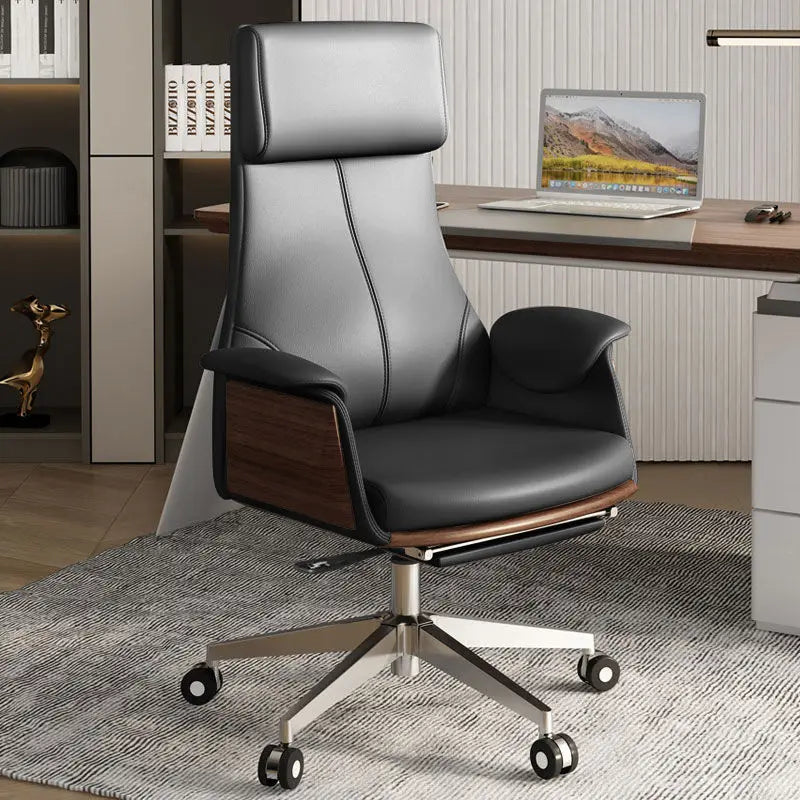 Genuine Leather Office Chair Executive — Black | KIMLUD