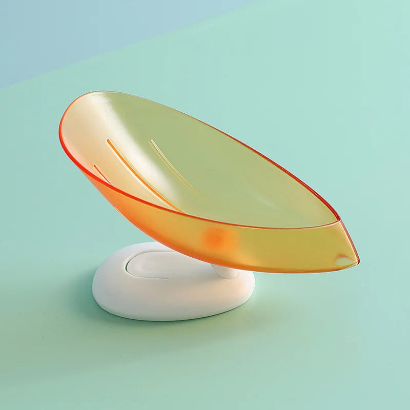 Leaf-Shaped Clear Plastic Soap Dish With Drain — Clear | KIMLUD