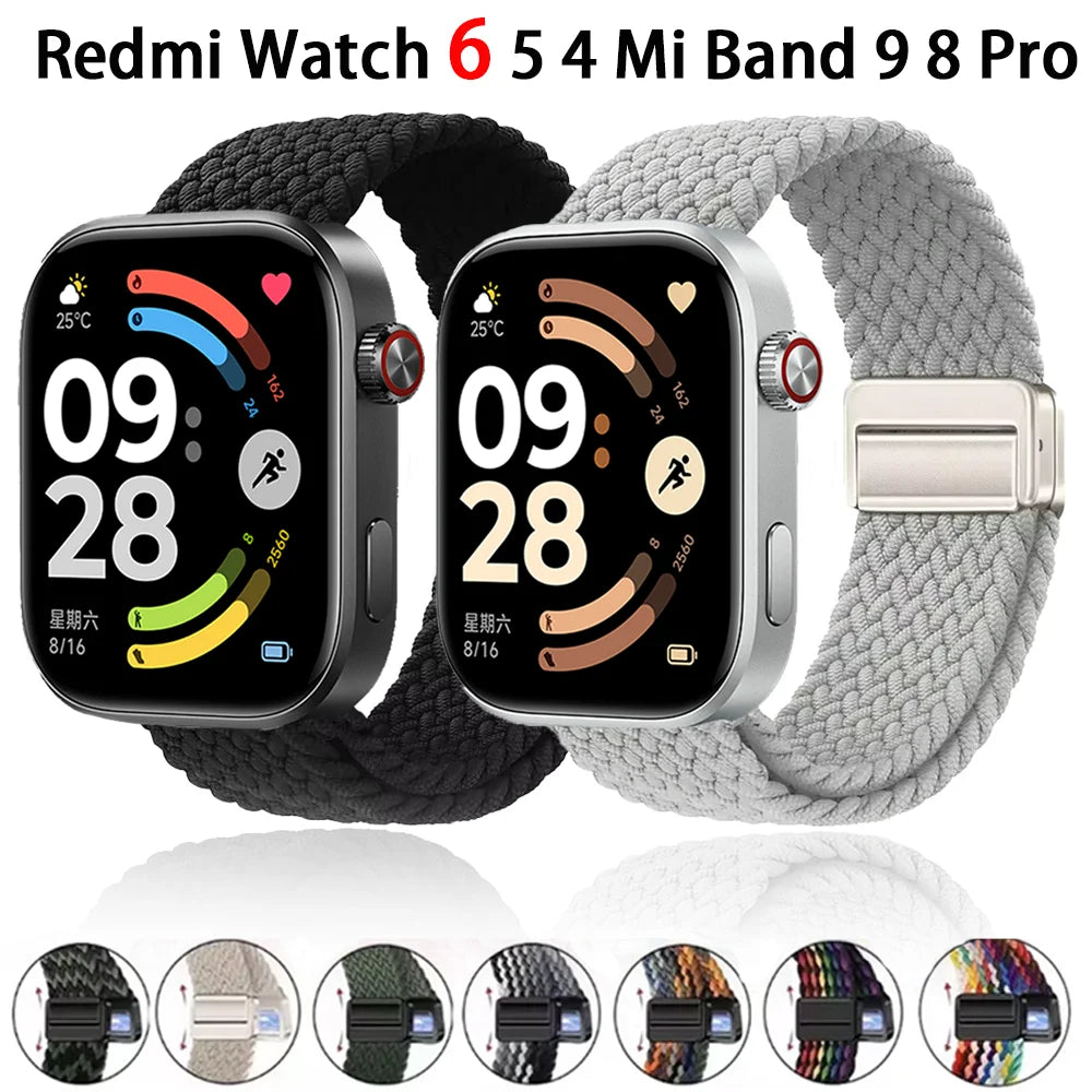 Magnetic Braided Nylon Loop Band for Xiaomi Redmi Watch 6 5 4 Strap Adjustable Sport Replacement Correa Bracelet Mi Band 9 8 Pro
