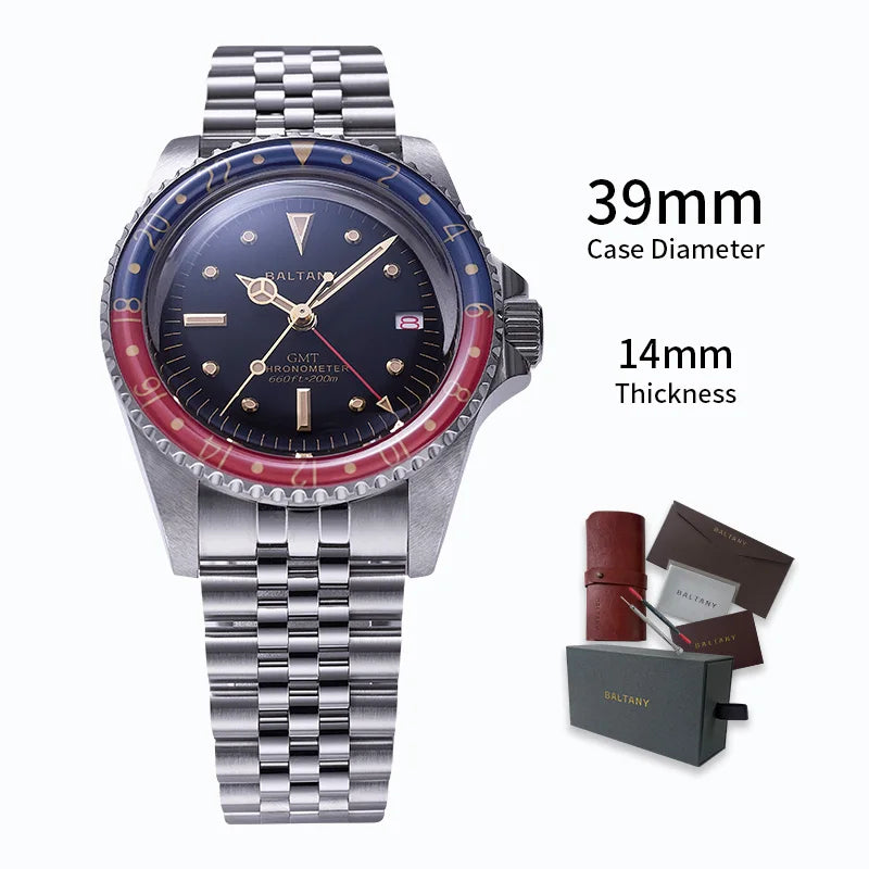 Baltany 39MM 1957s GMT Master Homage Watch Man S6074 NH34 Automatic Dome Sapphire 20ATM Stainless Steel Bracelet Sports watches