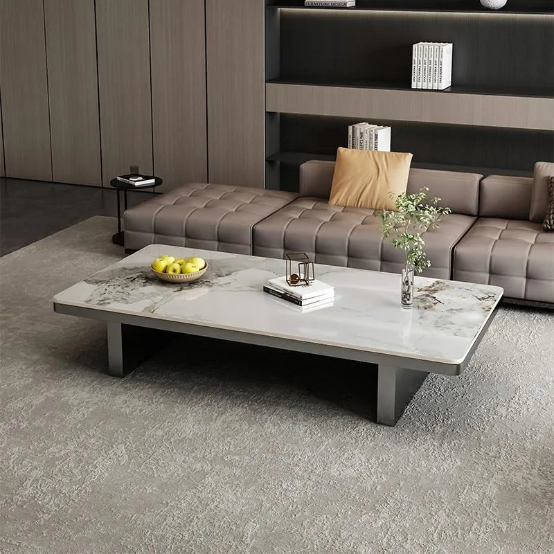 Marble Coffee Table Rectangular Minimalist Design — White | KIMLUD
