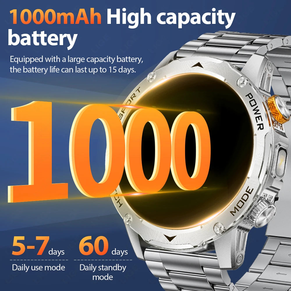LIGE Smart Watch Man 1000mAh Long Standby Outdoor Smartwatch Men LED Flashlight Waterproof Heart Rate Sport BT Call Smartwatches
