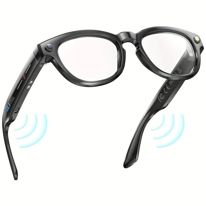 AI Voice Assistant Smart Glasses - Wireless Calls, AI Translation, with LED Flashlight Remote Camera, Music Playback, Gift