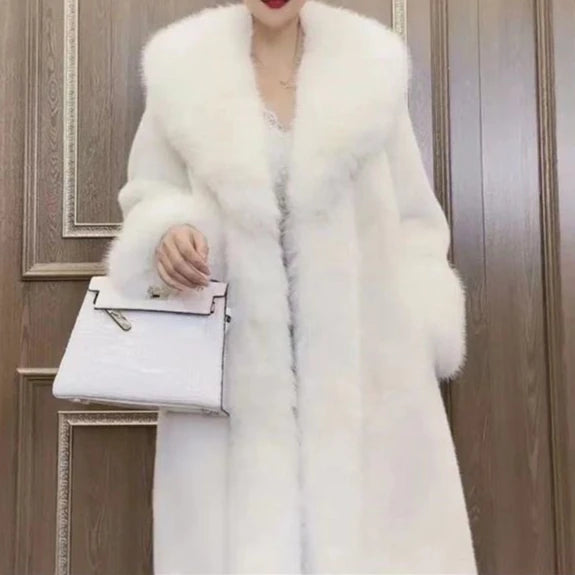 Faux Fur Coat – Thick Warm Turn-Down Collar – Long Coat | KIMLUD