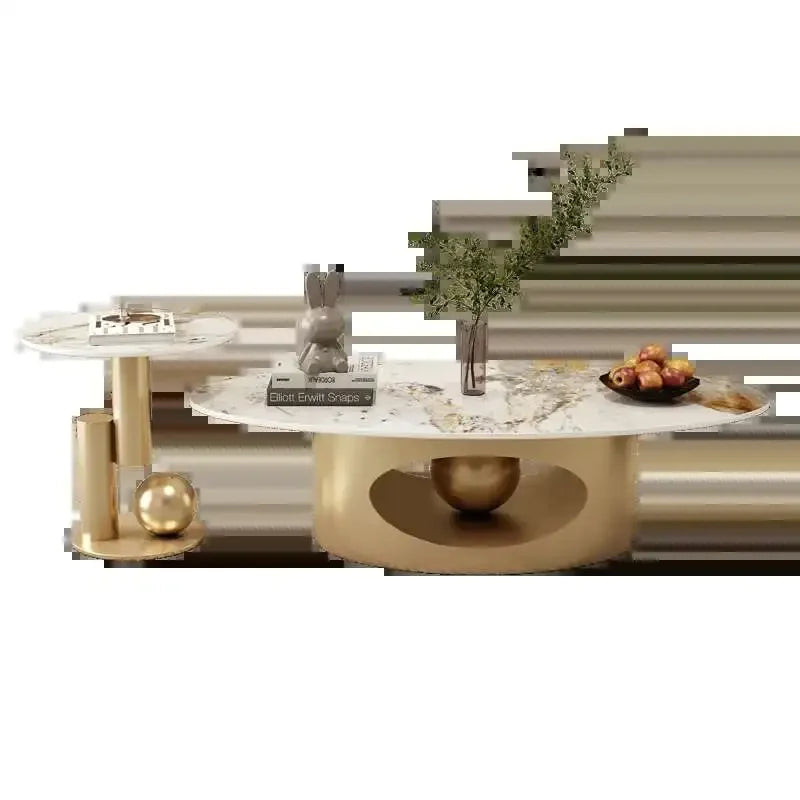 Marble Effect Coffee Table Nordic Oval — White | KIMLUD