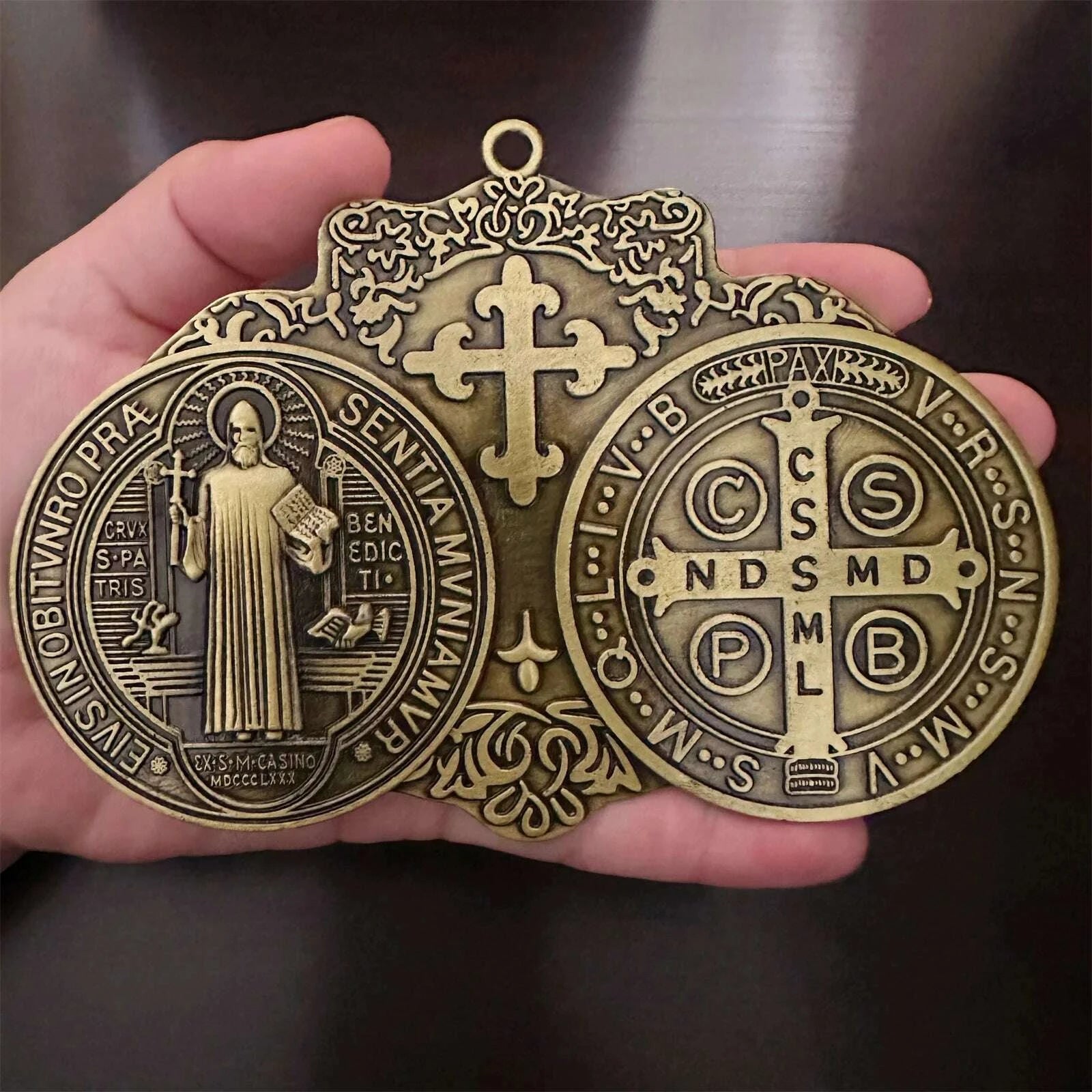 extra-large-57x4-inch-st-benedict-cross-medal-vintage-brass-tone-finish-for-wall-or-desk-displaymedalla-de-san-benito-kimlud-kimlud-33913786
