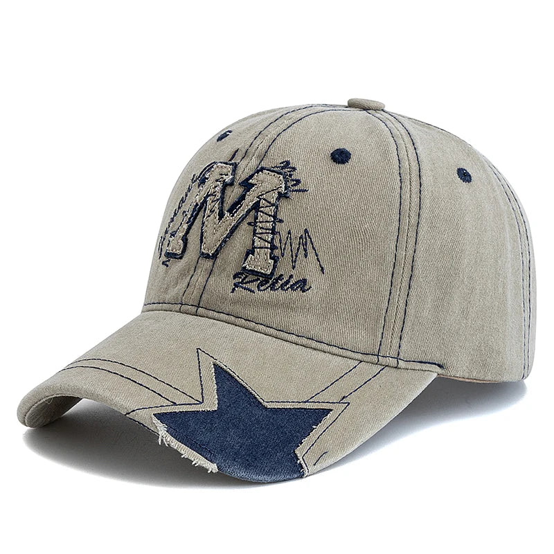 New Style Unisex Retro Baseball Cap M Letter Embroidery Dad Hat Star shaped Style Women And Men Outdoor Washed Cotton Cap