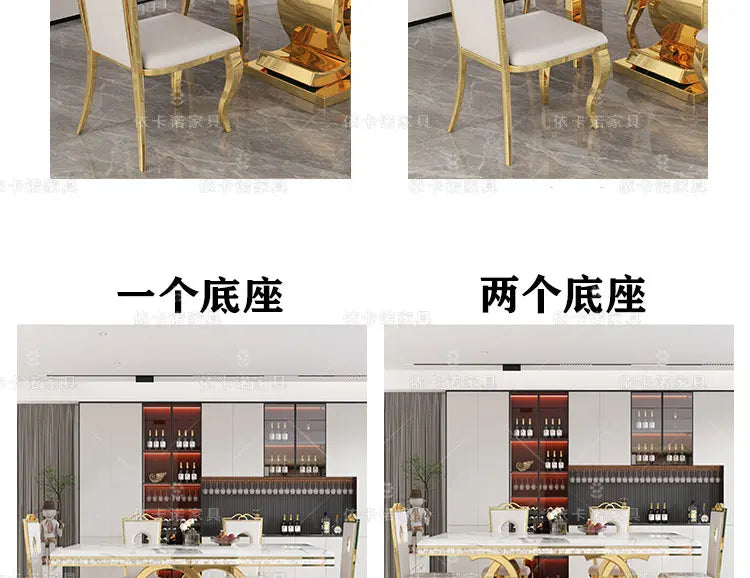 Marble Dining Table Set With Gold-Tone Frame — White | KIMLUD