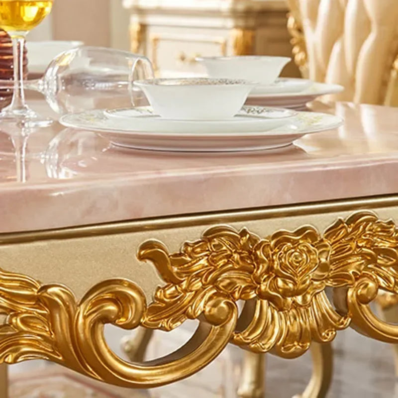 Oak Wood Luxury Dining Table Rectangular Space Saving — Gold | KIMLUD