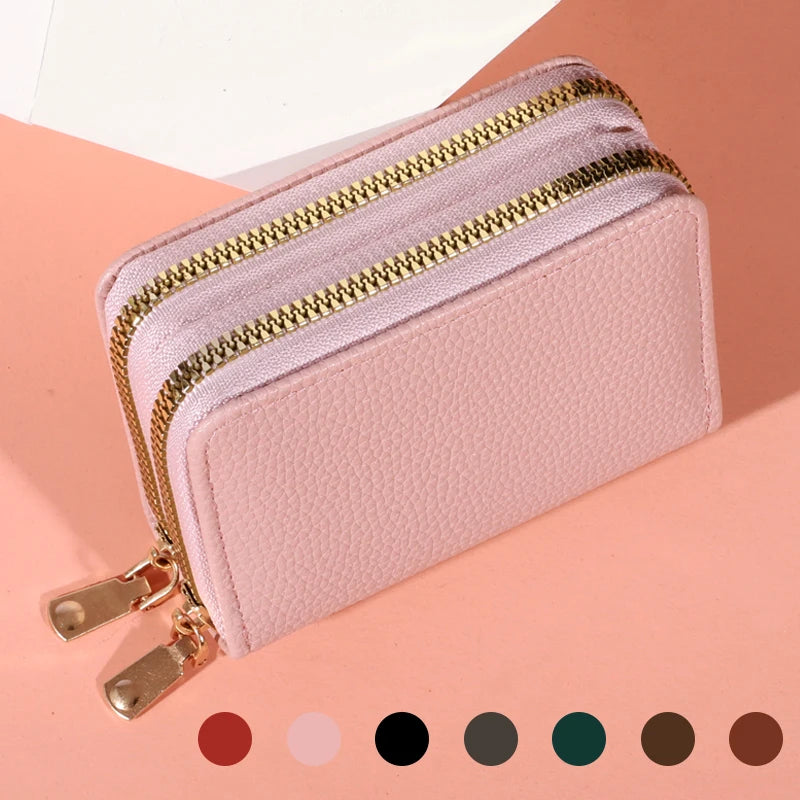 Zippered LycheePattern Coin Purse — Black | KIMLUD