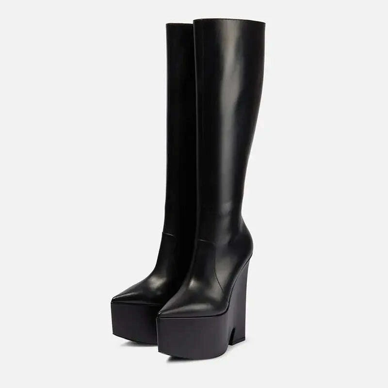KIMLUD, 2025 New black platform knee high boots fashion Pointed toe skinny calf knee high boots Side zipper Riding boots, KIMLUD Womens Clothes