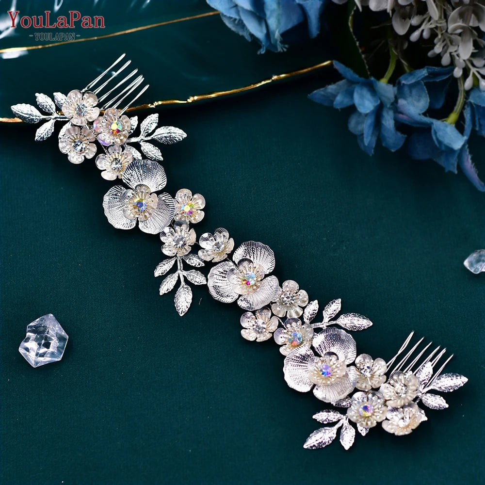 AB Rhinestone Bridal Hair Comb Wedding Accessory — Silver | KIMLUD