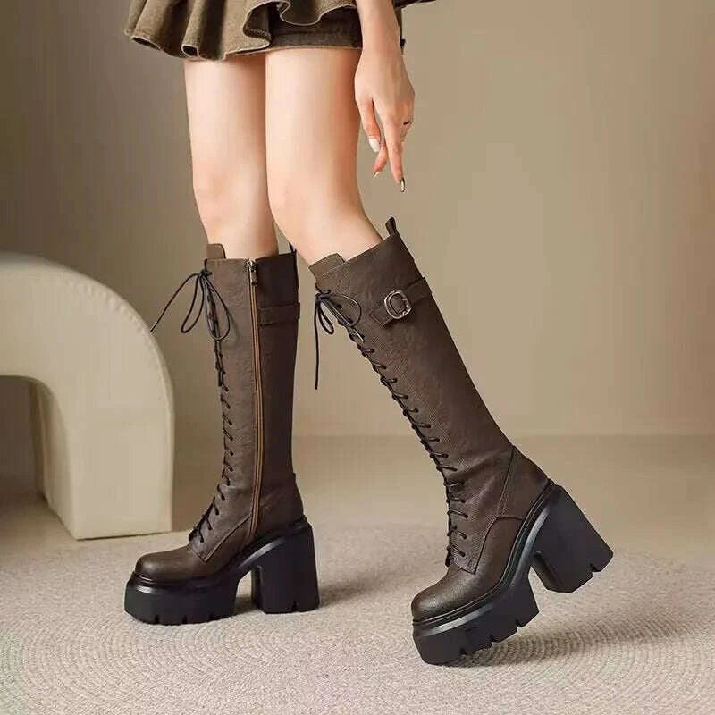 KIMLUD, Super High Heel Knight Boots Women Show Skinny Thigh Boots Autumn Winter High Tall Women Platform, KIMLUD Womens Clothes
