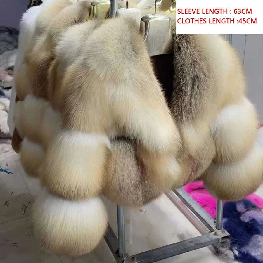 KIMLUD, Real Golden lsland Fox Fur Coat With Lapel Natural Golden lsland Fox Fur Coat Real Fur Coat Best Selling Furry Jacket Women, KIMLUD Womens Clothes