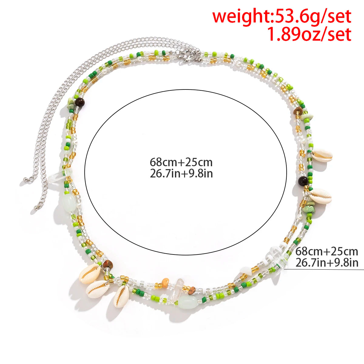 Bohemian Handwoven Waist Chain Beaded Shell Charms — Lime | KIMLUD