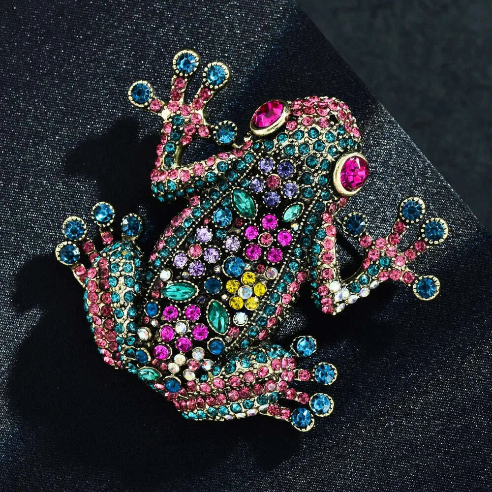 KIMLUD, Luxury frog brooch unisex color rhinestone sparkling animal pin jewelry, KIMLUD Womens Clothes