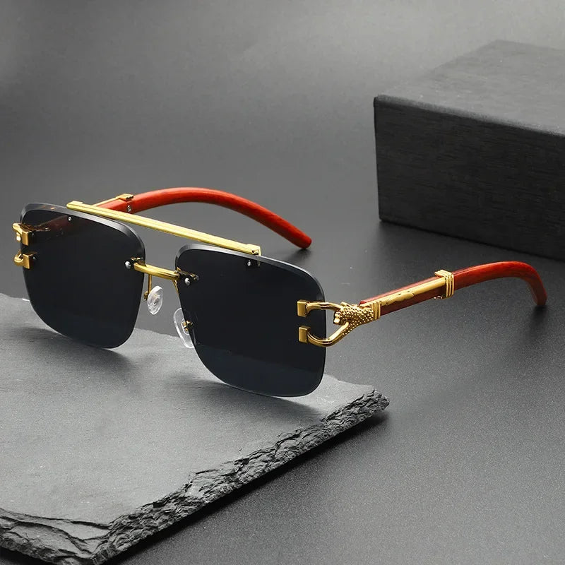 Rimless Sunglasses Square UV400 Lightweight Alloy Frame — Gold | KIMLUD