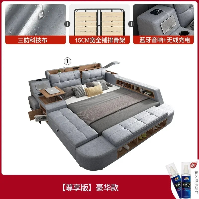 Nordic Multifunctional King Size Bed with Drawers for Bedroom or Backyard Furniture