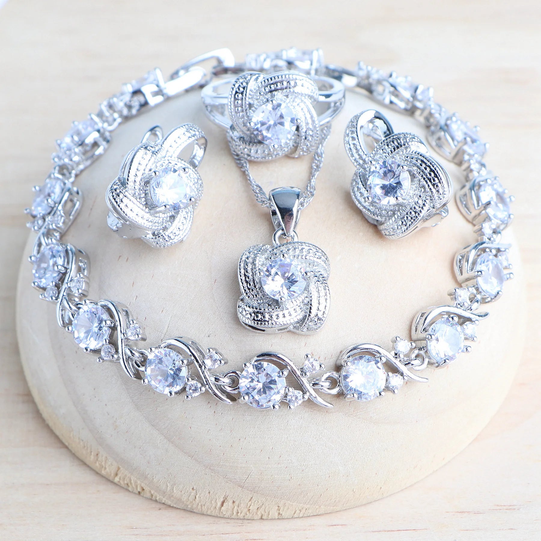 Sterling Silver Jewelry Set Blue Zirconia — Blue | KIMLUD