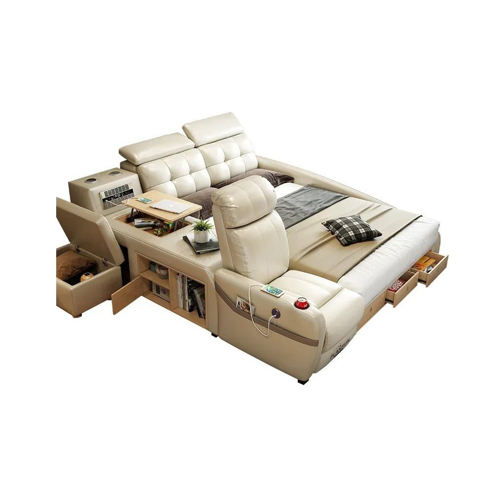 Genuine Leather Massage Bed Bluetooth Speaker — Chocolate Brown | KIMLUD