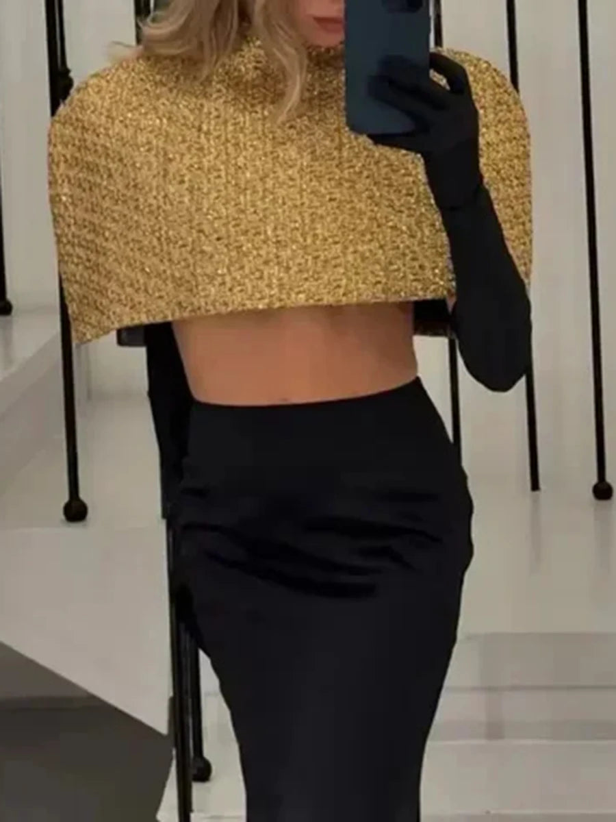 Luxurious Elegant Gilded Solid Wrap Top — Gold | KIMLUD