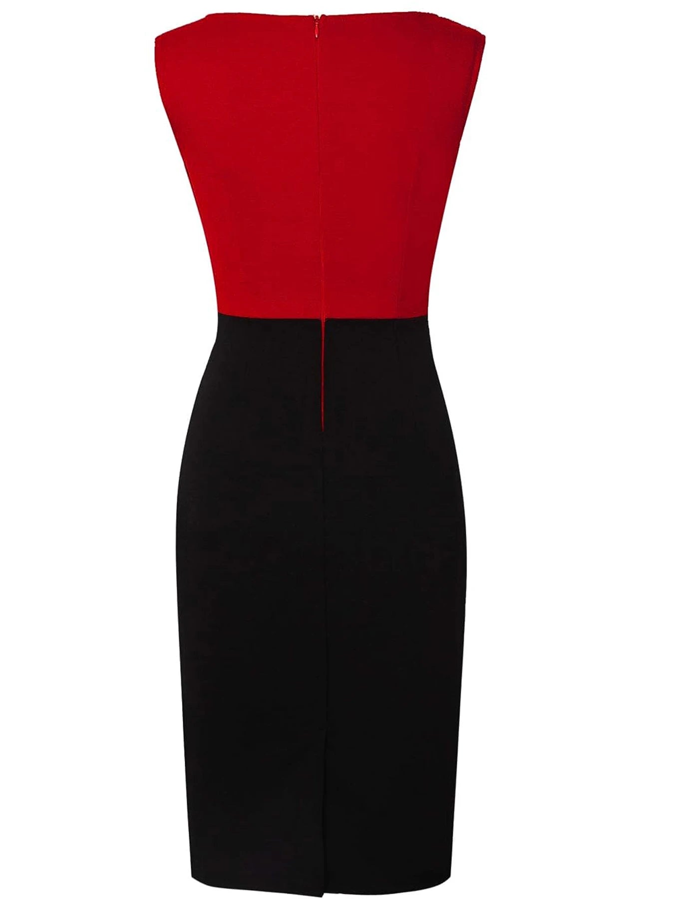 Polyester Elastane Colorblock Sheath Dress — Red | KIMLUD
