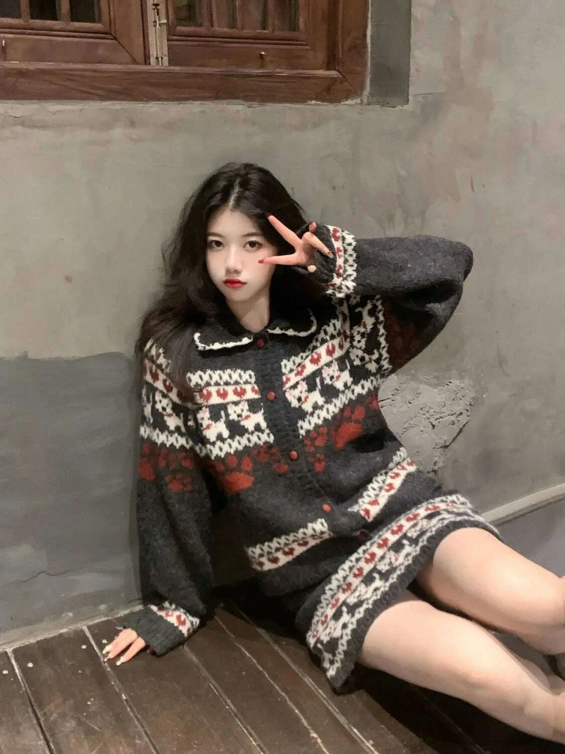 KIMLUD, Knitted Suit Women 2025 Fashion Vintage Sping Autumn Cardigan Sweater Coat Short Skirt Ladies Two Piece Set Outfits, KIMLUD Womens Clothes