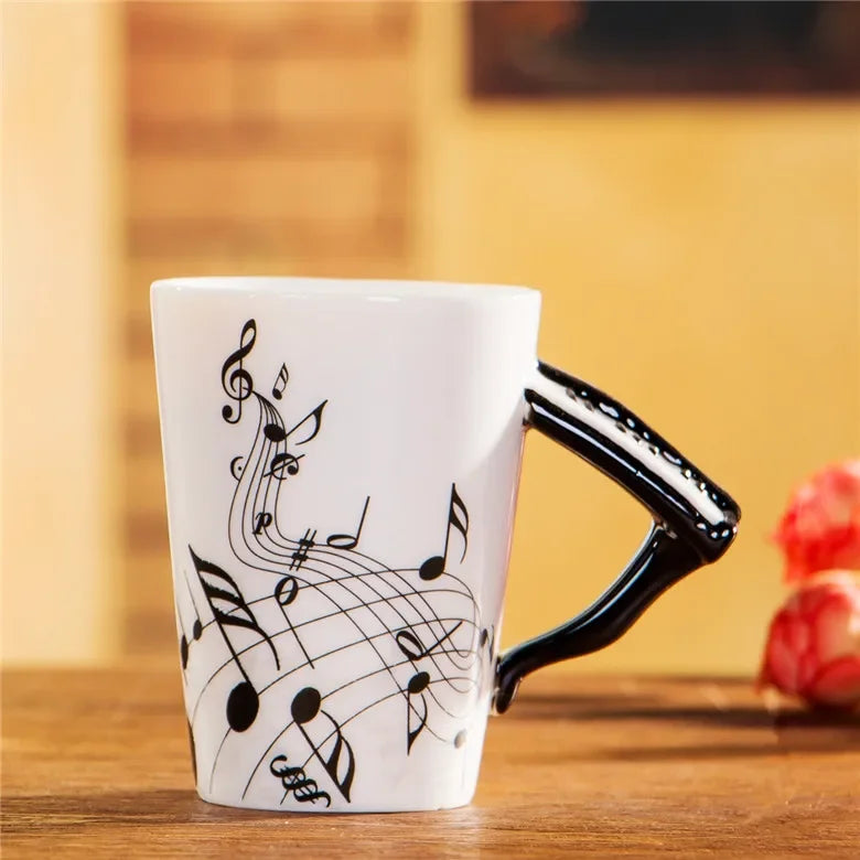 Ceramic Music Mug With Guitar Handle — White | KIMLUD