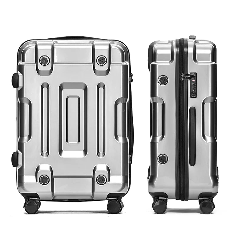 Aluminum Frame Solid Luggage With Wheels — Silver | KIMLUD