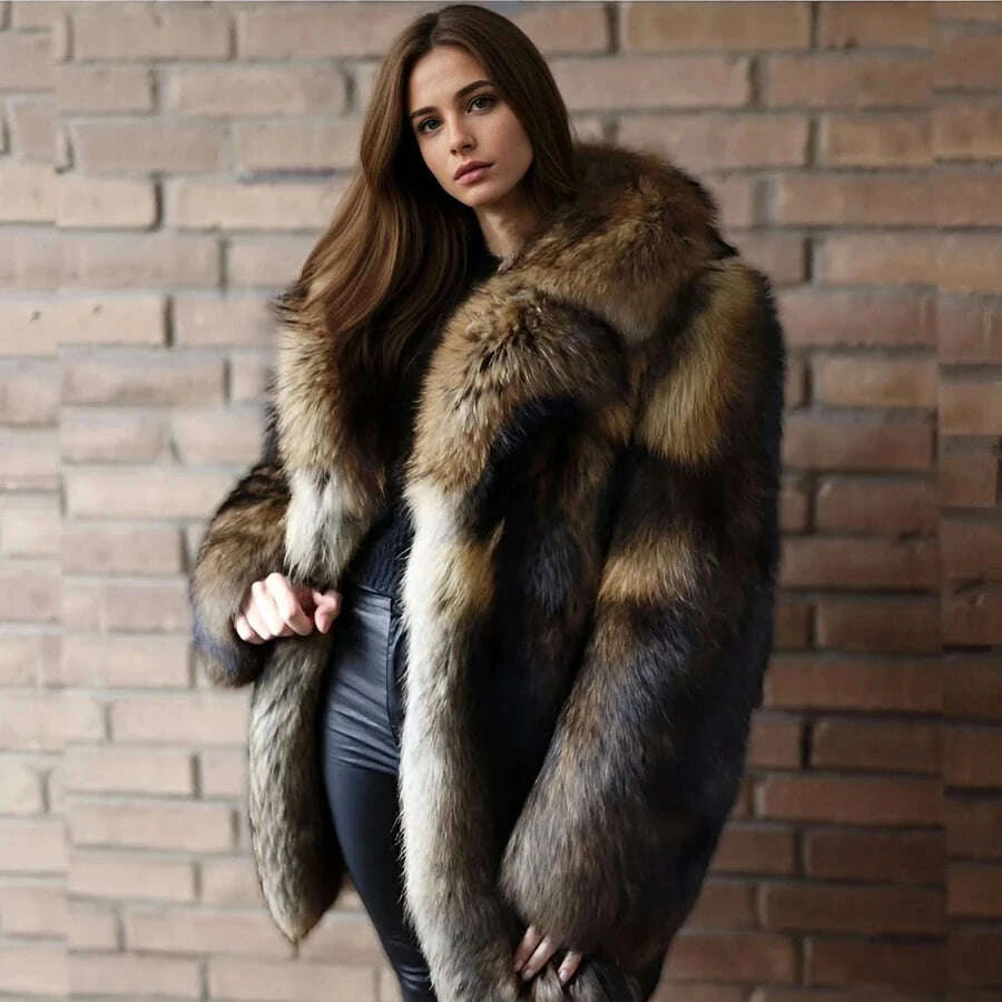 KIMLUD, Natural Raccoon Fur Jacket With Collar Warm Winter Jackets For Women Real Fur Coat High Quality Genuine Fur Outwear, KIMLUD Womens Clothes
