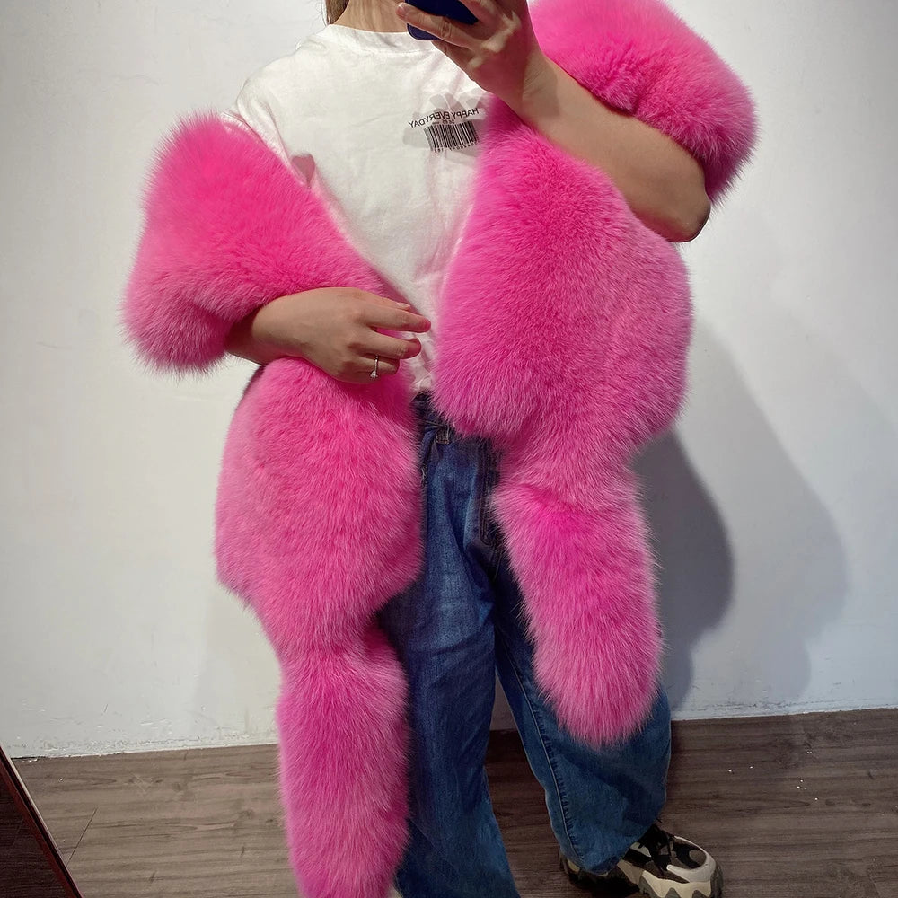 KIMLUD, YOLOAgain 2025 Winter Warm Luxury Real Fox Fur Scarf Women Natural Fox Fur Scarf Shawl Female, KIMLUD Womens Clothes