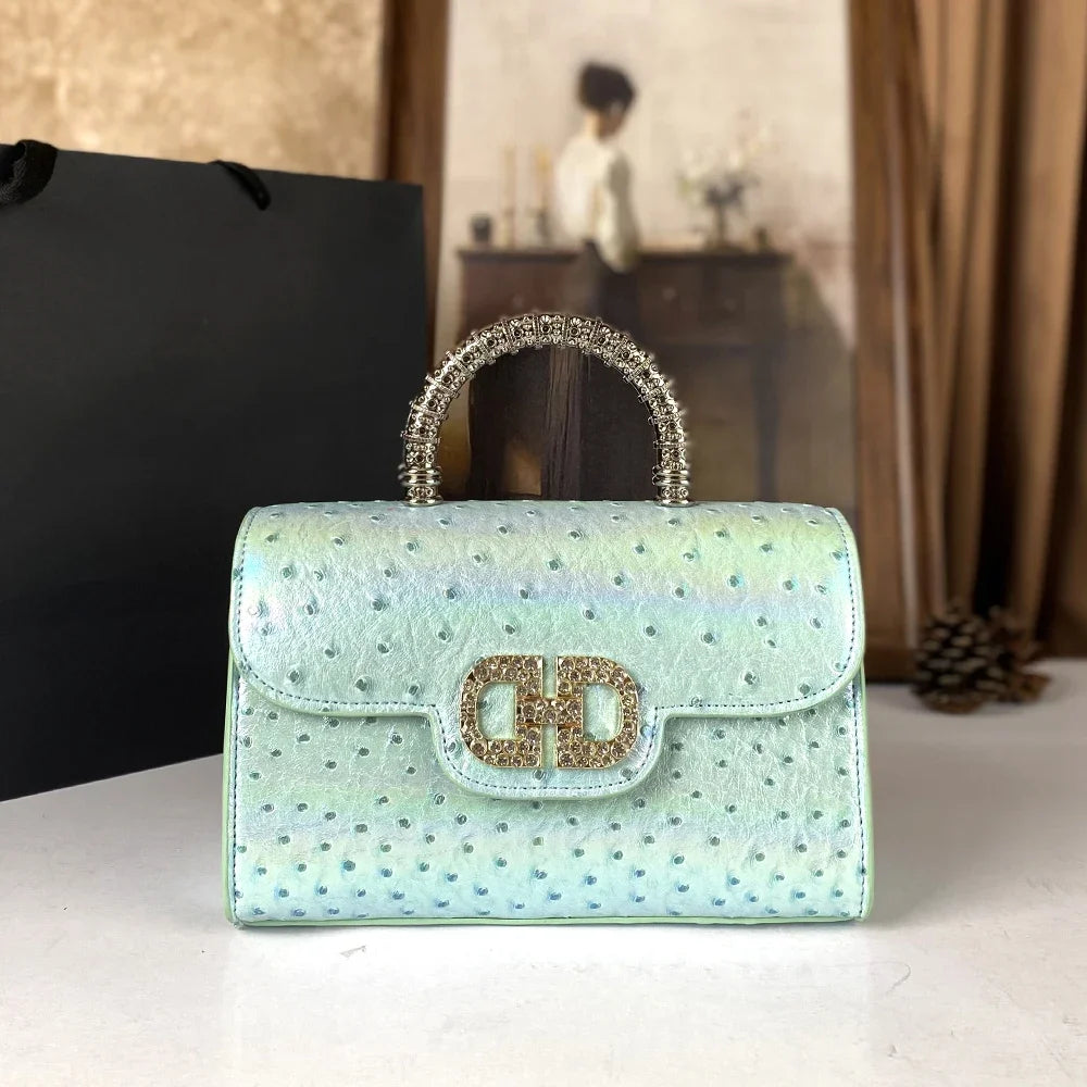 Advanced ostrich pattern diamond inlaid women's handbag new fashionable high-end shoulder crossbody bag