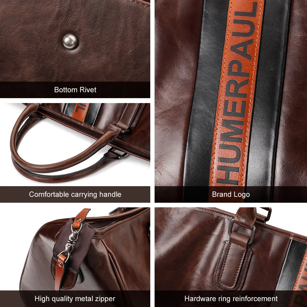 Suitcases Crazy Horse Leather Duffle — Brown | KIMLUD