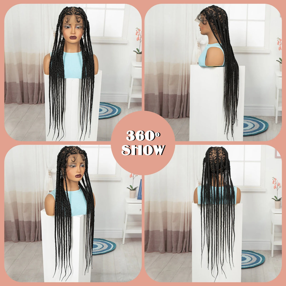Full Lace Wig – 36in Cornrow Braided – High Temperature Fiber | KIMLUD