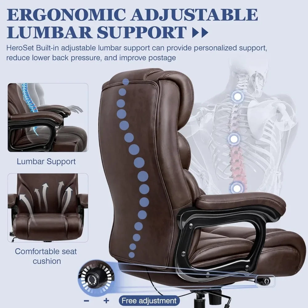 Ergonomic Office Chair 500lbs Capacity With Adjustable Lumbar — Espresso Brown | KIMLUD