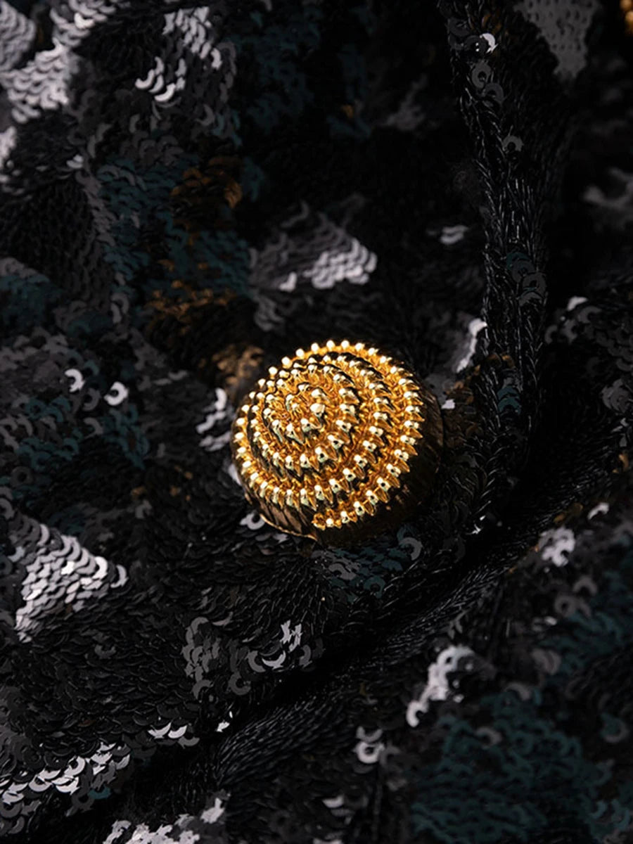 KIMLUD, TWOTWINSTYLE Fashion Slimming Spliced Sequins Blazers for Women Lapel Long Sleeves Tunic Patchwork Metal Buttons Blazer Female, KIMLUD Womens Clothes