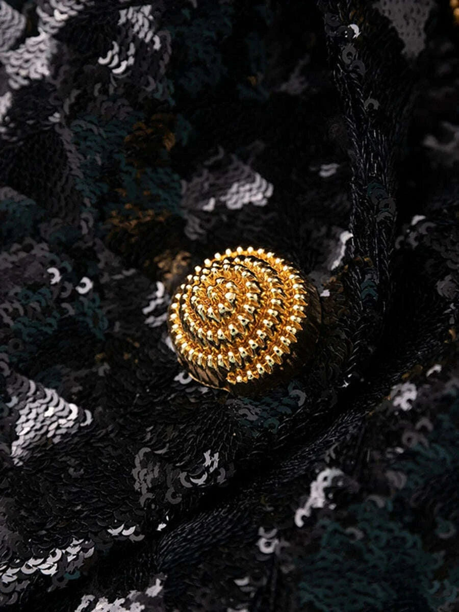 KIMLUD, TWOTWINSTYLE Fashion Slimming Spliced Sequins Blazers for Women Lapel Long Sleeves Tunic Patchwork Metal Buttons Blazer Female, KIMLUD Womens Clothes