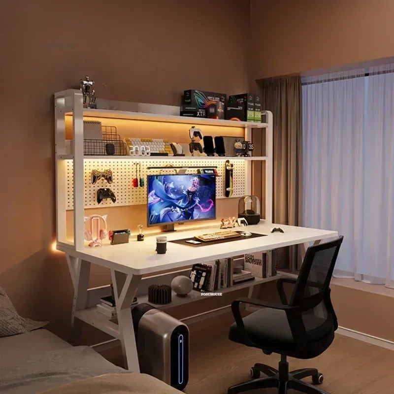 Nordic Wood Desk Integrated Bookshelf — Natural Wood | KIMLUD