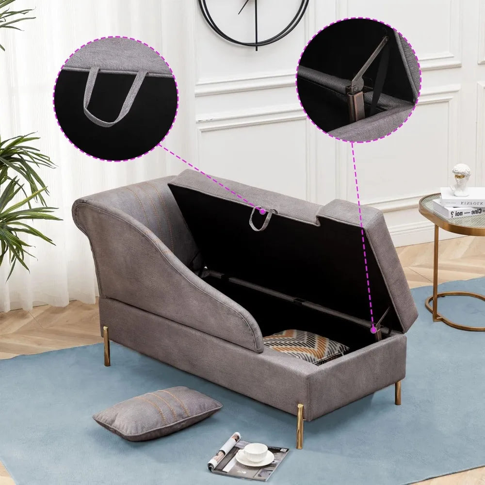 Chaise Lounge with Storage, Modern Upholstered Tufted Chaise Lounge Chair Indoor Faux Suede Sofa Recliner Couch for Be