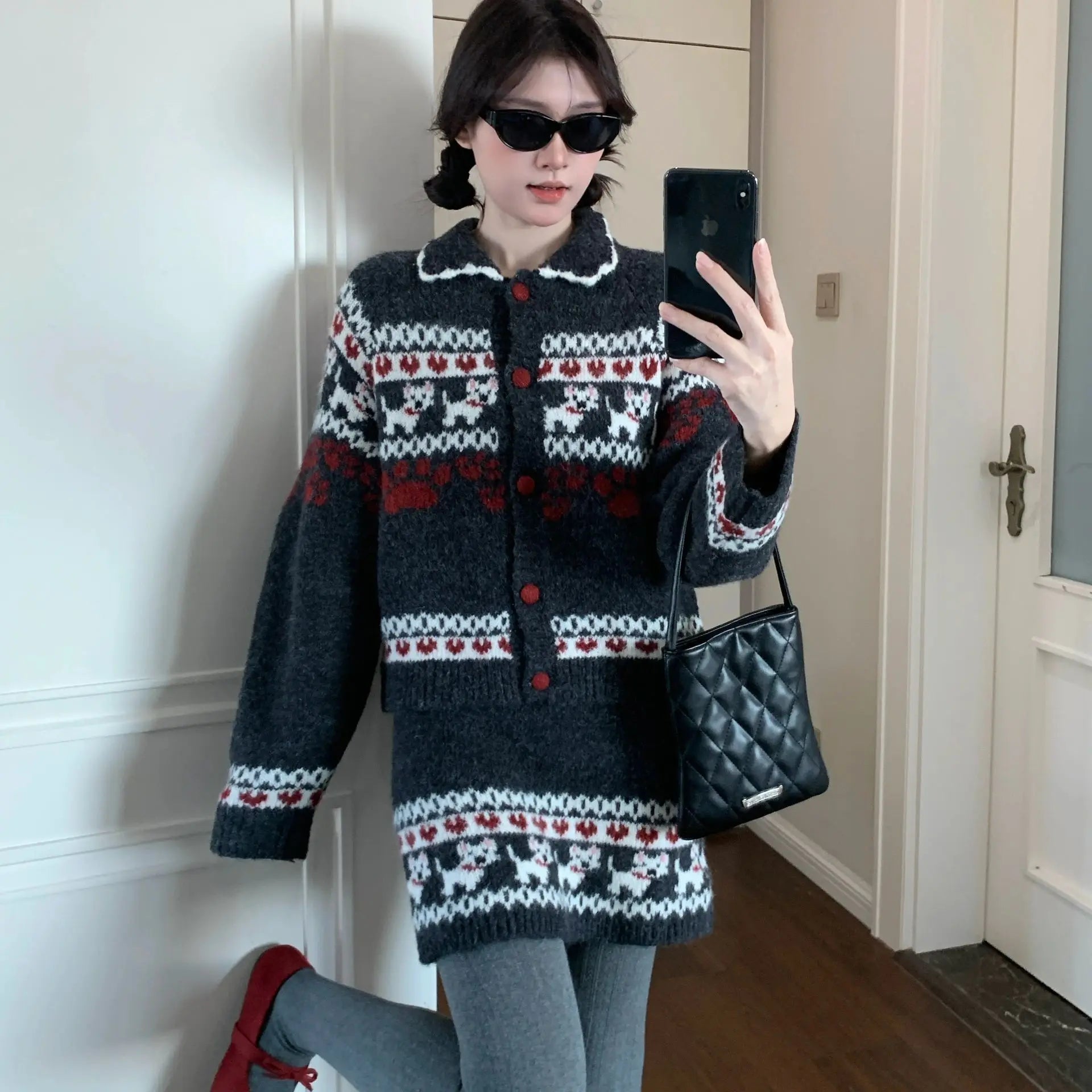 KIMLUD, Knitted Suit Women 2025 Fashion Vintage Sping Autumn Cardigan Sweater Coat Short Skirt Ladies Two Piece Set Outfits, KIMLUD Womens Clothes