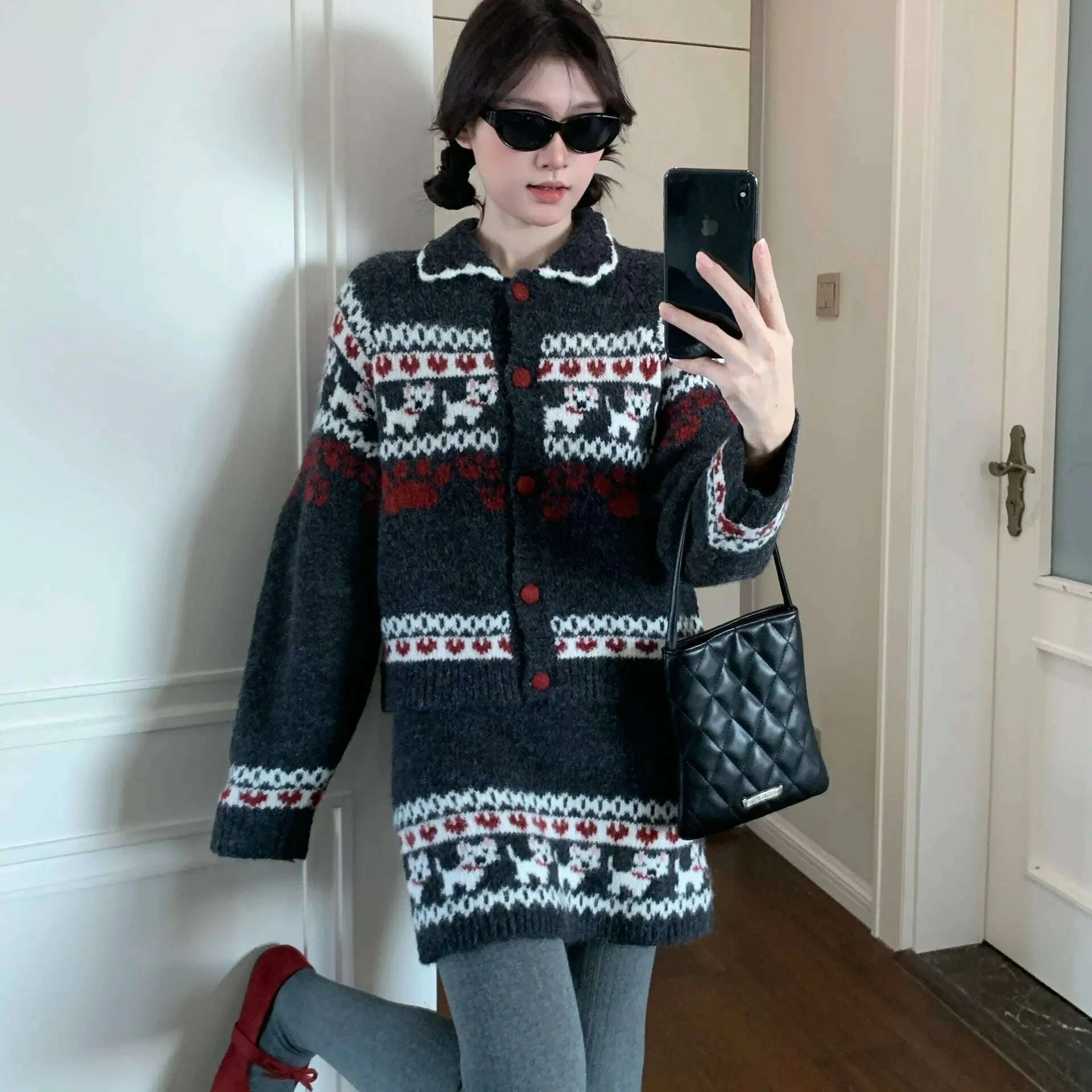 KIMLUD, Knitted Suit Women 2025 Fashion Vintage Sping Autumn Cardigan Sweater Coat Short Skirt Ladies Two Piece Set Outfits, KIMLUD Womens Clothes