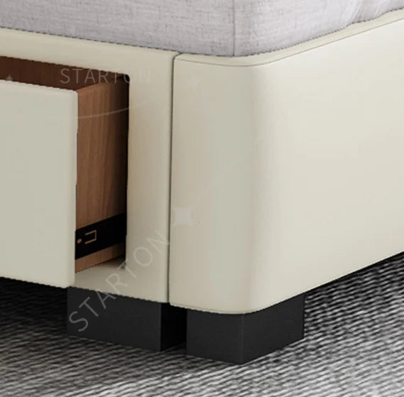 Pure White Nordic Style Oak Panel Queen Bed Frame Steel Frame Cama Modern Bed Queen Size Bed