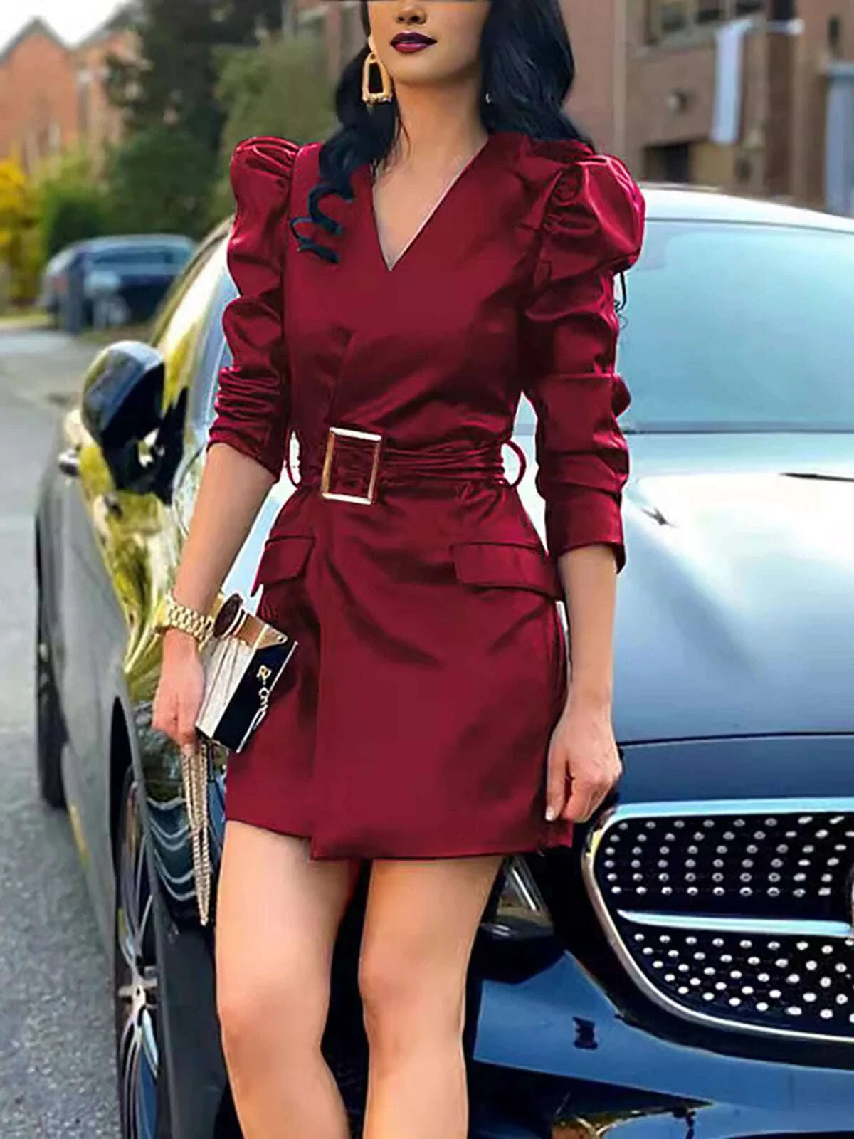 elegant-pu-leather-womens-temperament-mini-dress-solid-v-neck-long-sleeve-with-belt-stylish-dress-female-business-short-dresseskimludkimlud-35558322