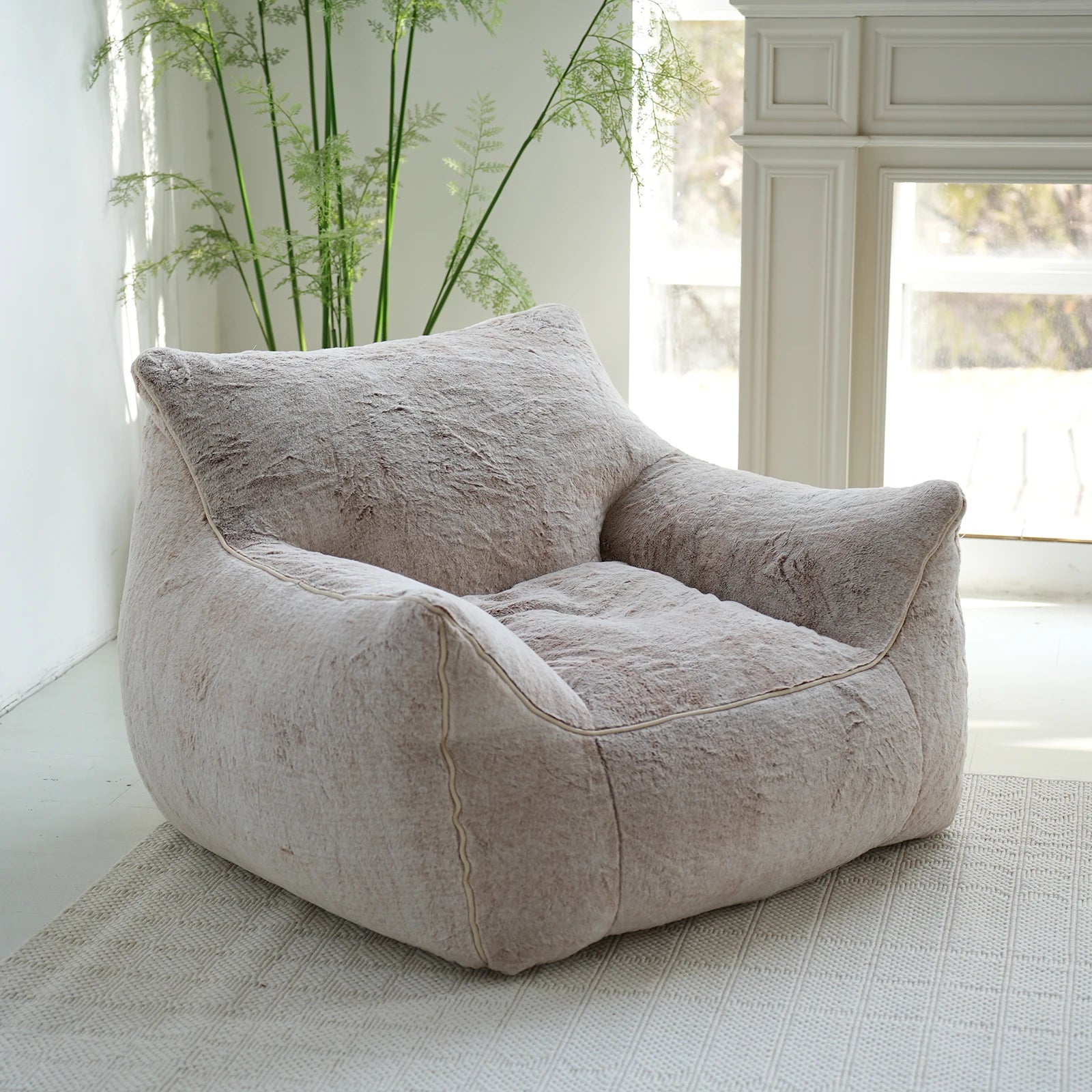 Minimalist Bean Bag Sofa Designer Soft Modern Lounge Seating For Cozy Living Rooms — Brown | KIMLUD