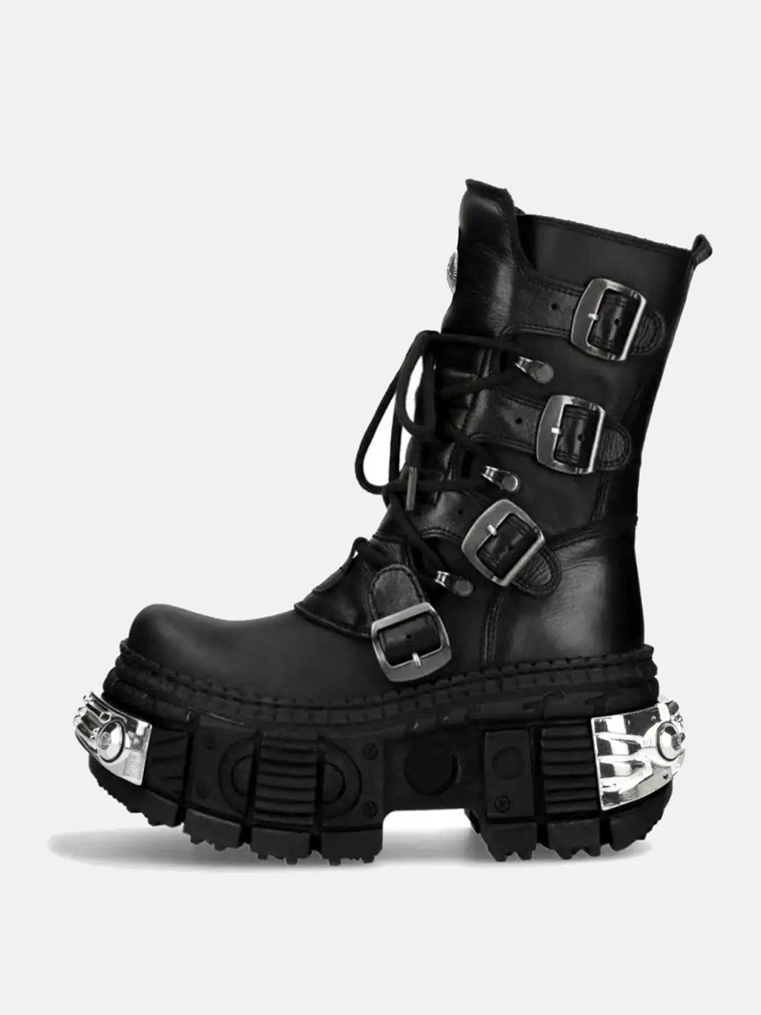 2024 New Punk Women Platform Ankle Boots Female's Rock Round Toe Lace Up Fashion Retro Chunky Shoes Metal Decor Short Boots