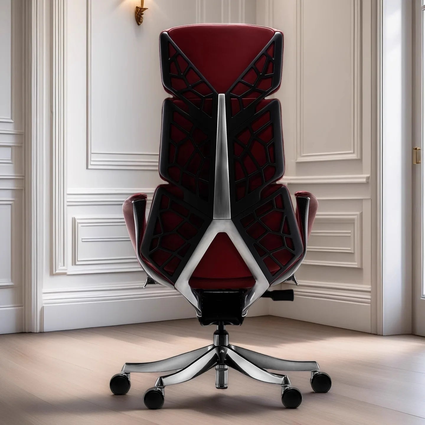Genuine Leather Solid Office Chair — Burgundy | KIMLUD