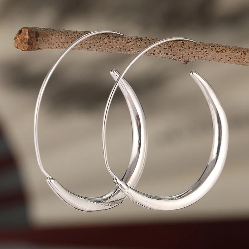 Fashion Concise Design Silvery Plated Hoop Earrings for Women's Vintage Party Vacation Jewelry Accessories Perfect Crafts Gifts