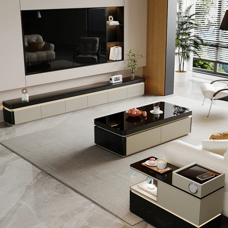 Sculpted Wood TV Stand With Sliding Doors — White | KIMLUD